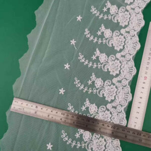 Cotton Embroidered Mesh Lace Trim with Cotton Mesh Detail TRLM-37