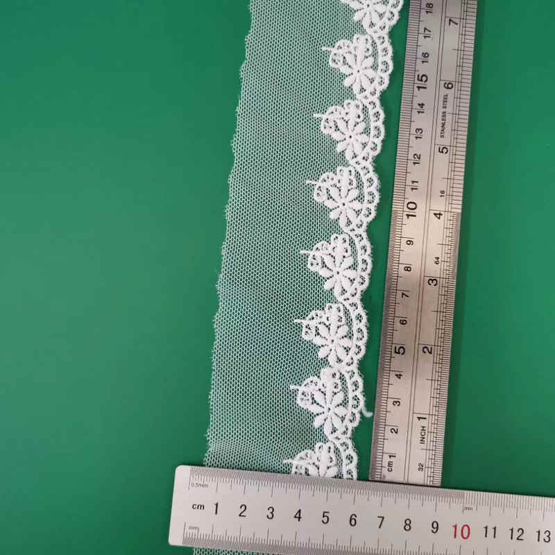 Cotton Embroidered Mesh Lace Trim with Openwork Border Detail TRLM-5