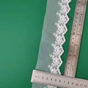 Cotton Embroidered Mesh Lace Trim with Mesh-Based Floral Detail TRLM-9