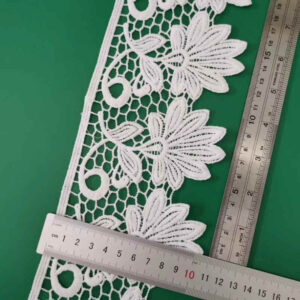 White Embroidered Geometric Openwork Trim for Apparel Edging TRLM1113