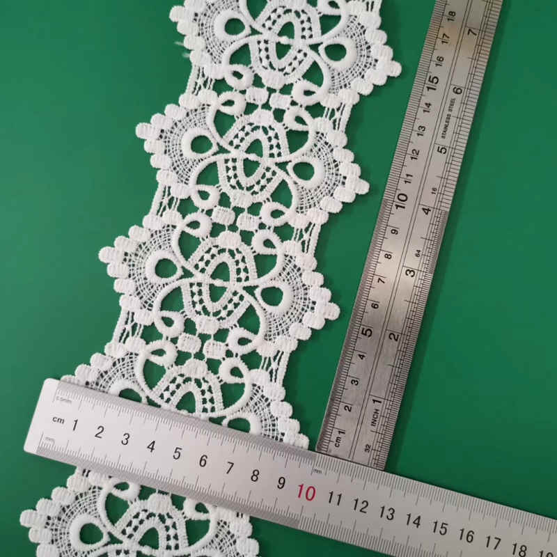White Embroidered Lattice Openwork Trim for Apparel Edging TRLM1125