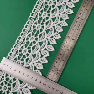 White Embroidered Petal Border Trim for Apparel Edging TRLM1161