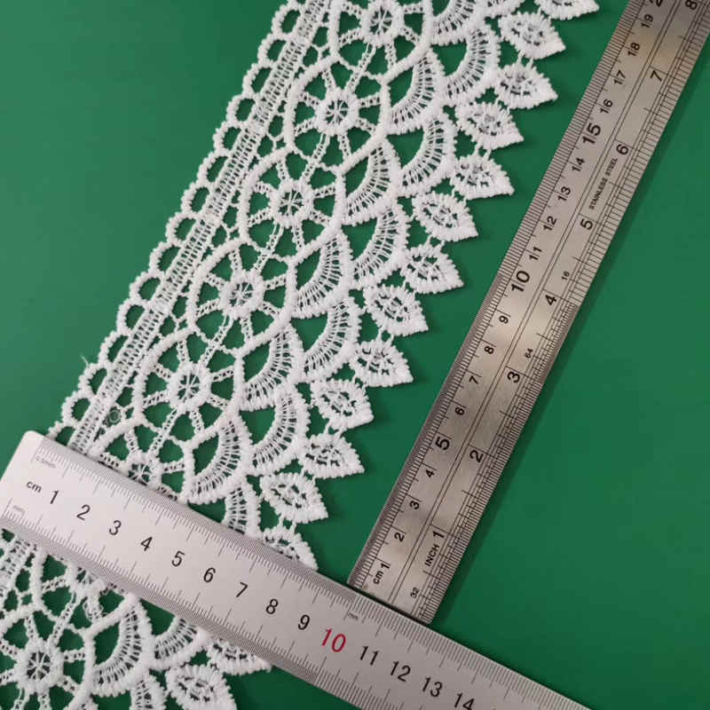 White Embroidered Petal Border Trim for Apparel Edging TRLM1161
