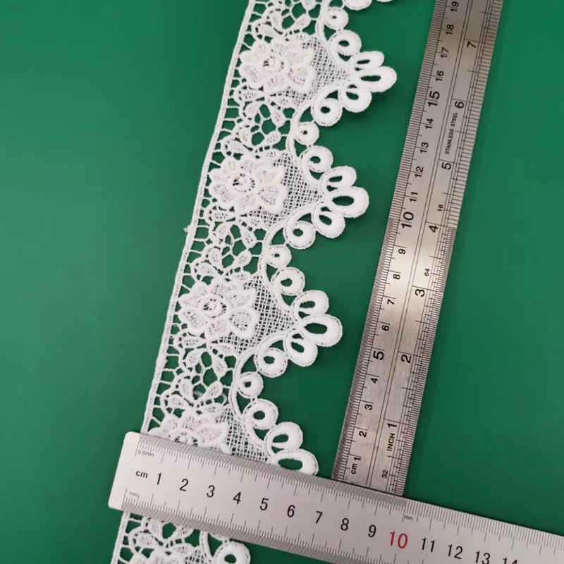 White Embroidered Linear Floral Trim for Apparel Edging TRLM1167