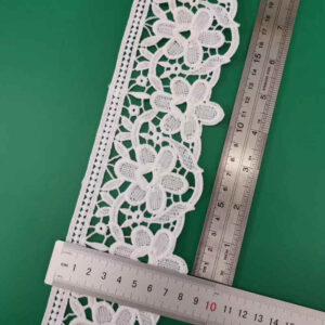 White Embroidered Geometric Openwork Trim for Apparel Edging TRLM1173