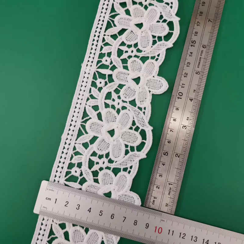 White Embroidered Geometric Openwork Trim for Apparel Edging TRLM1173